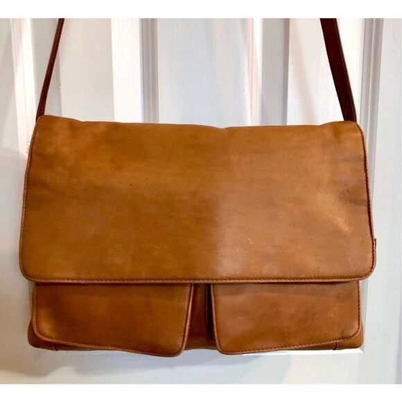 St. John's Bay Handbags - ST. JOHN’S BAY - Brown Smooth Leather Saddle-Bag-Style Crossbody/Shoulder Bag
